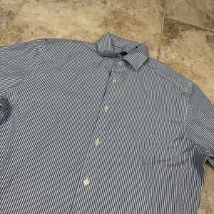 John Varvatos Shirt Mens 16 36/37 Blue Striped Regular Fit Button Up Long Sleeve
